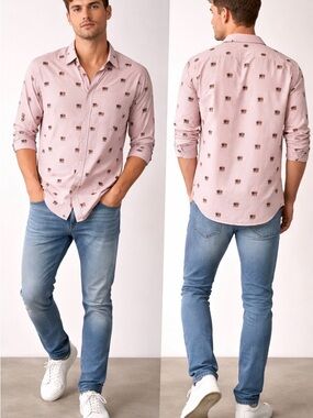 Marc Ecko Pink Micro-Print Long Sleeve Button-Down Shirt